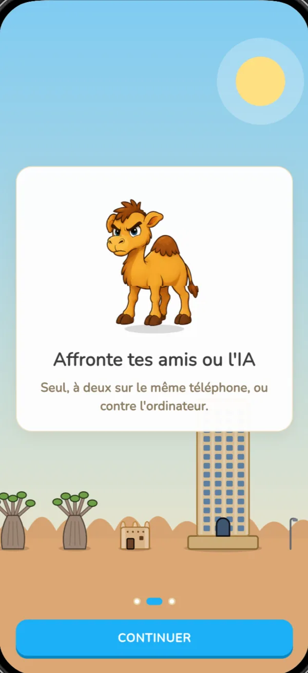 Écran des modes de jeu : seul, à deux ou contre l'ordinateur